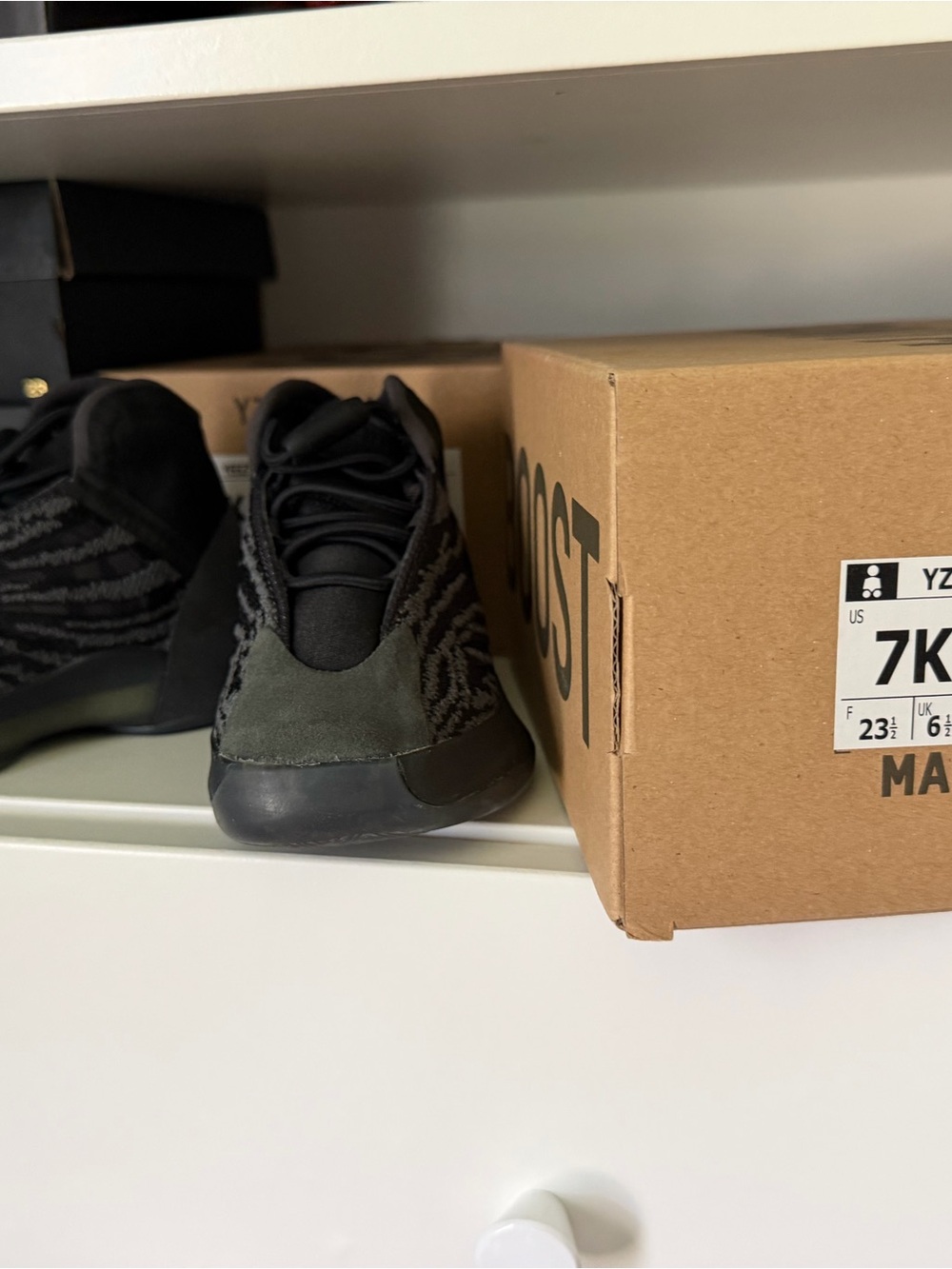Yeezy Men's Black and Dark Green Knit Sneakers